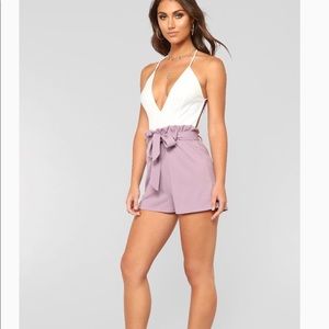 Fashion Nova Lilac & White Backless Romper